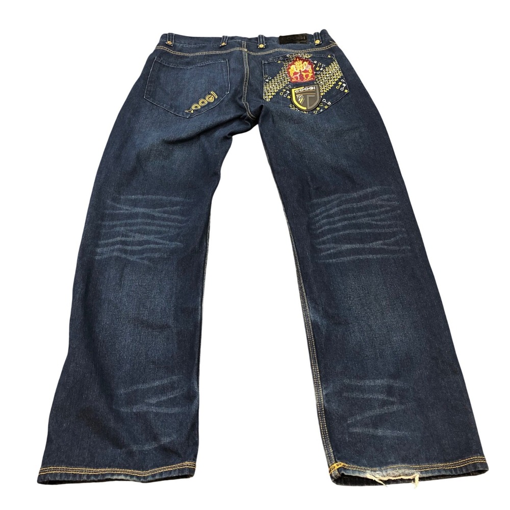 Coogi Jeans Mens 38x35 Blue Denim Embroidered Logo Baggy‎ Streetwear Y2K